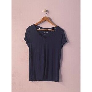 Nautica Navy Blue V-Neck T-Shirt Size S
